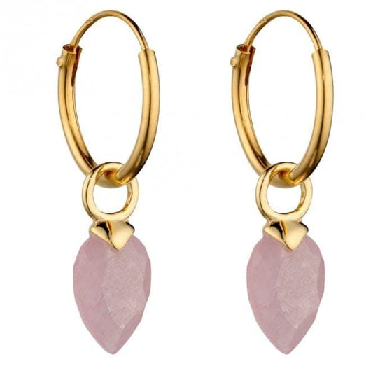 June Yellow Gold Plated Birthstone  Chalcedony Stone Hoop Charm Earring Y2666