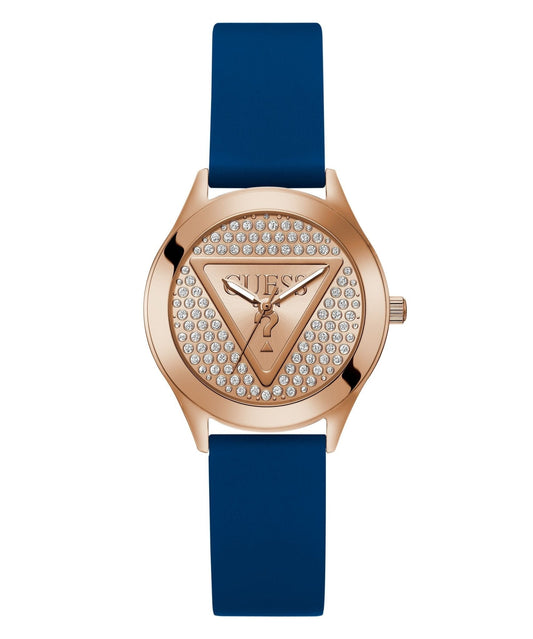 Ladies Glitz Plaque Rose Gold Tone Silicone Watch Gw0745l4