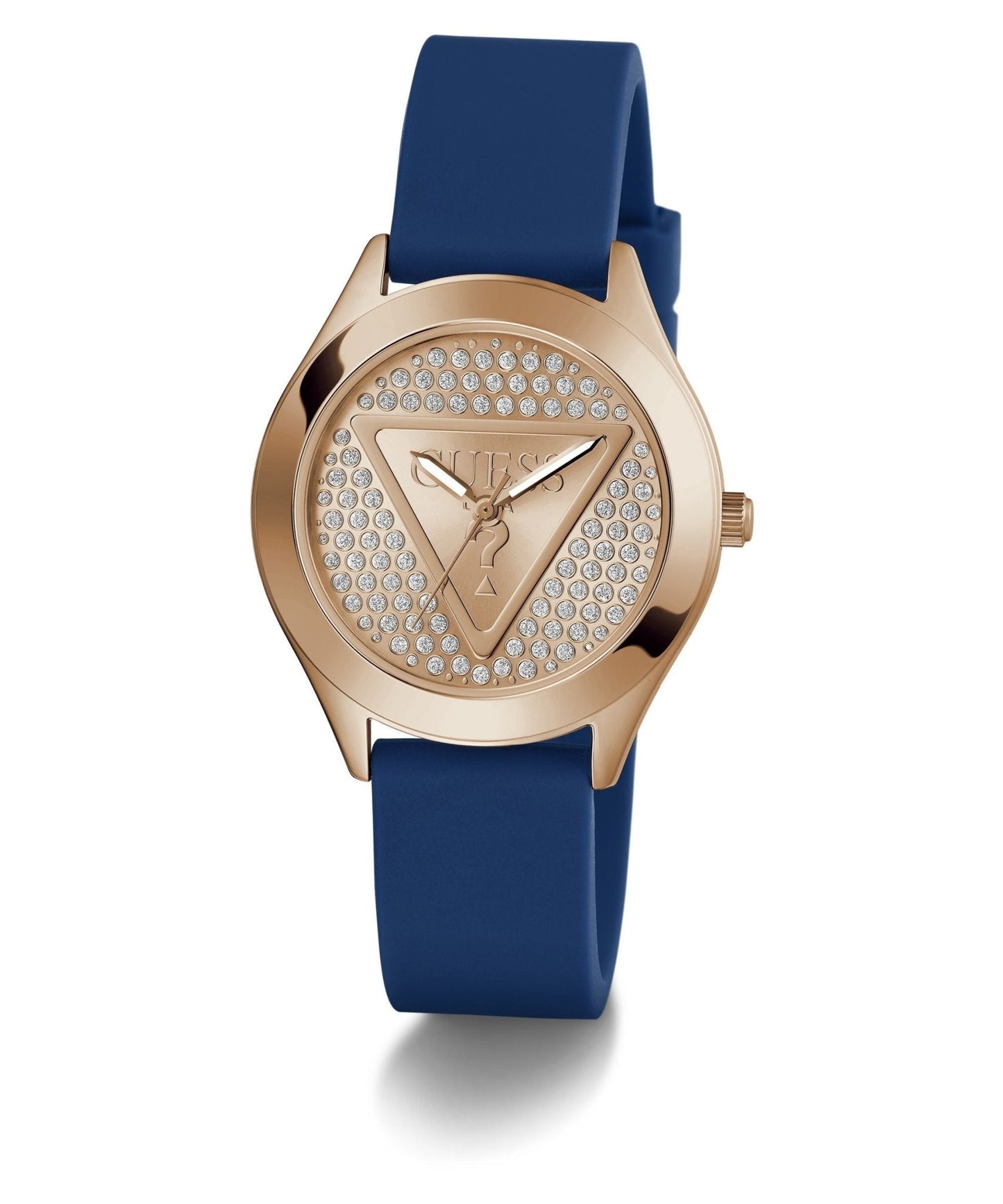 Ladies Glitz Plaque Rose Gold Tone Silicone Watch Gw0745l4