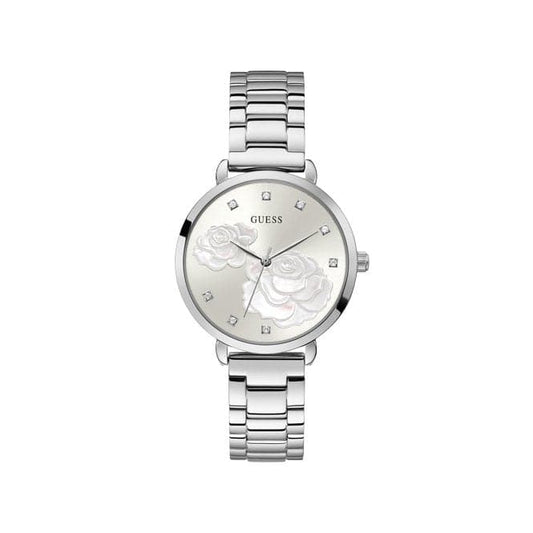 Guess Watches Ladies Sparkling Rose Stainless Steel Floral Print Watch Gw0242l1