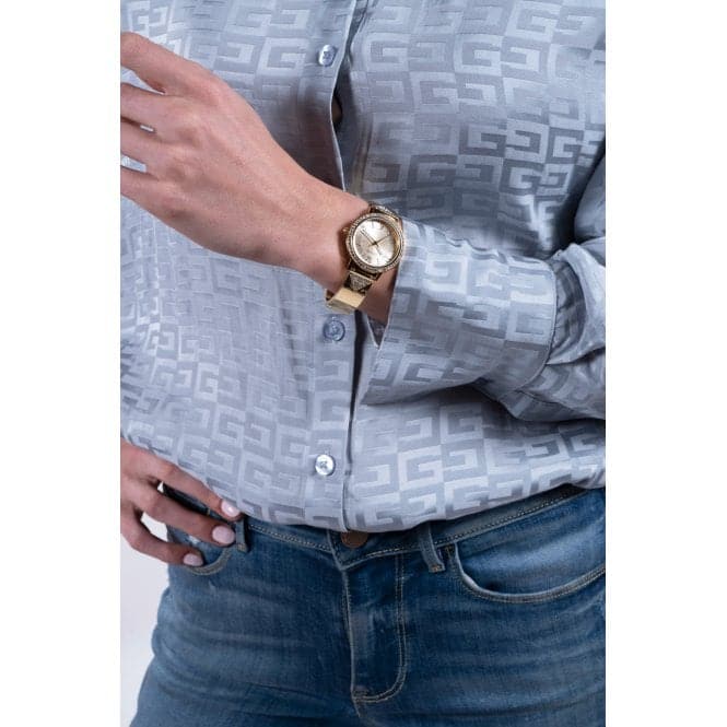 Guess Watches Ladies Tri Luxe Stainless Steel Gold Tone Watch Gw0474l2