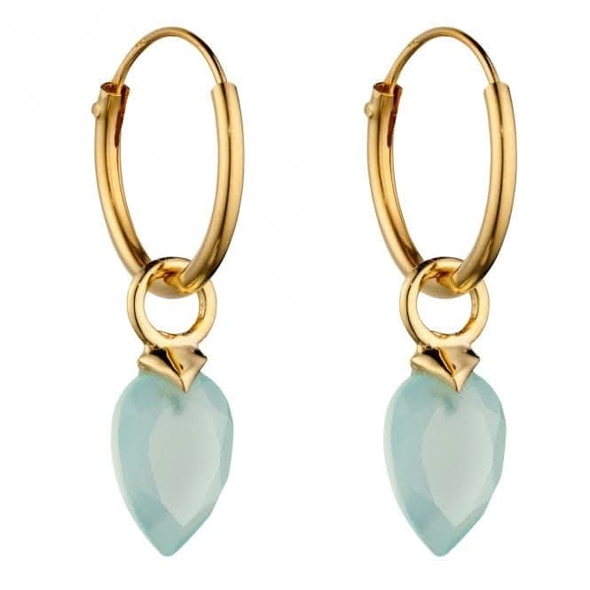 March Yellow Gold Plated Birthstone  Chalcedony Stone Hoop Charm Earring Y2663