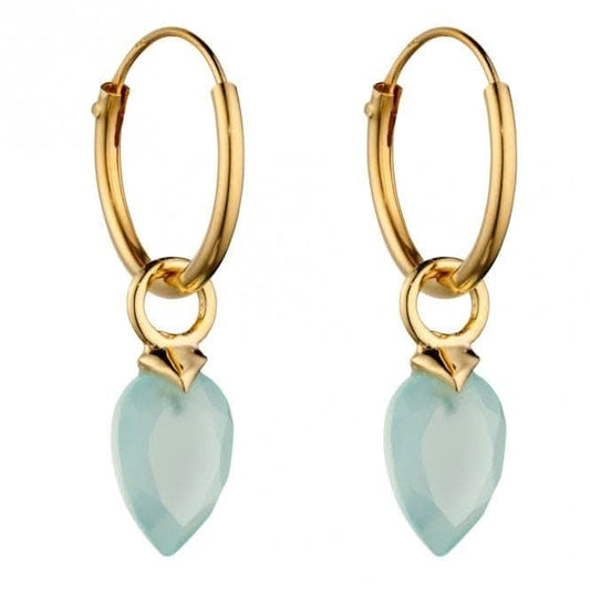March Yellow Gold Plated Birthstone  Chalcedony Stone Hoop Charm Earring Y2663