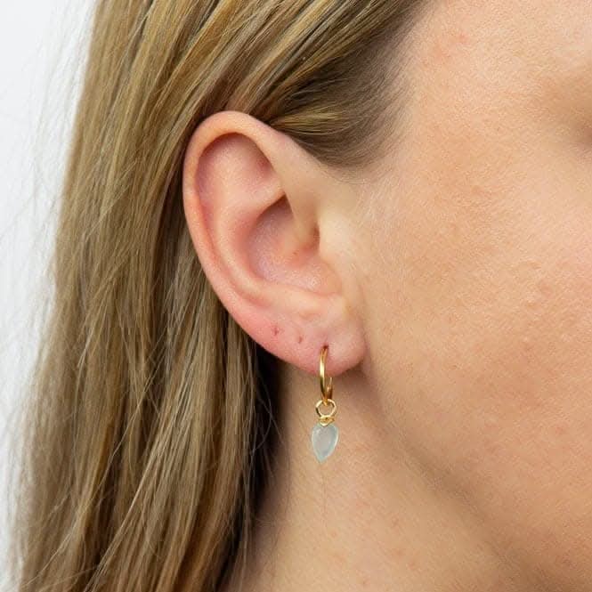 March Yellow Gold Plated Birthstone  Chalcedony Stone Hoop Charm Earring Y2663