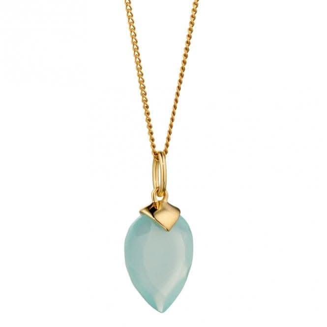 March Yellow Gold Plated Birthstone Chalcedony Stone Pendant P4977