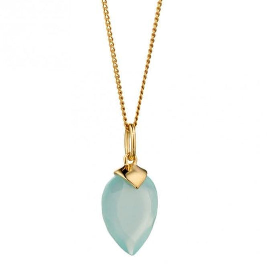 March Yellow Gold Plated Birthstone Chalcedony Stone Pendant P4977