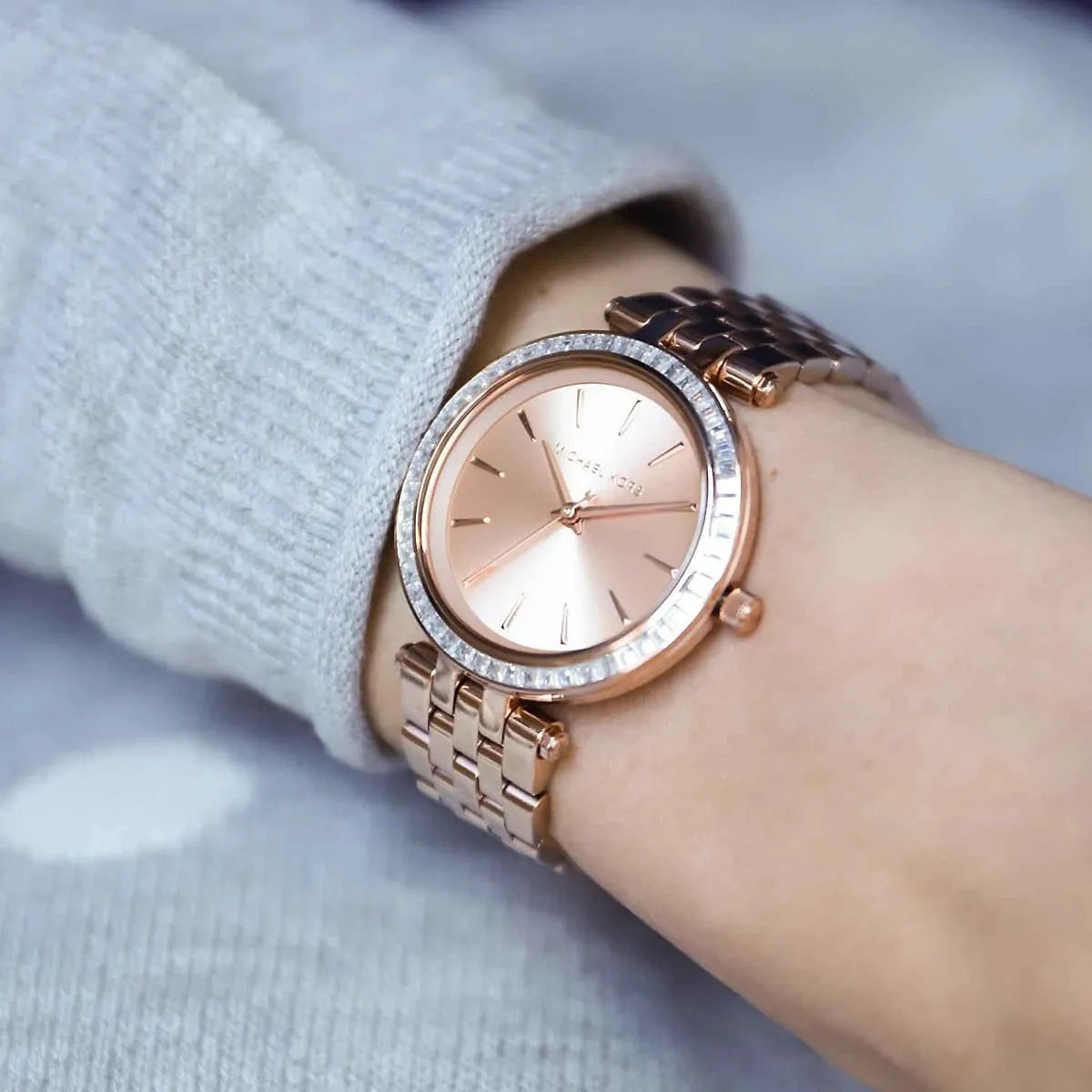 Michael Kors Women’s Watch Stainless Steel Rose Gold Strap With Rose Gold Dial And Crystals MK3366