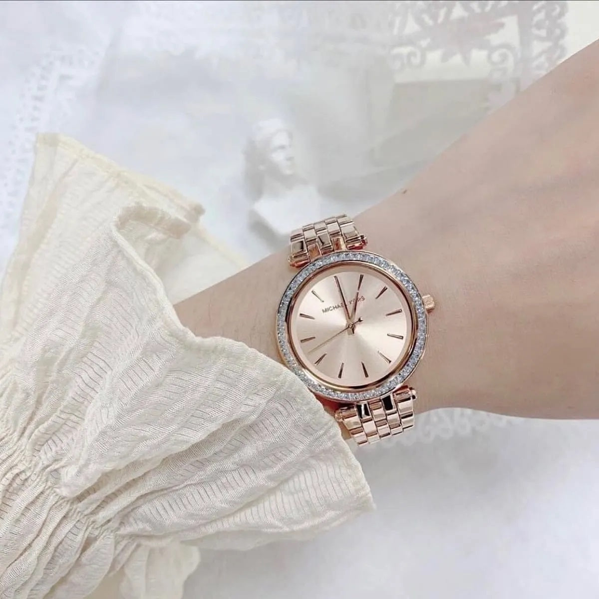 Michael Kors Women’s Watch Stainless Steel Rose Gold Strap With Rose Gold Dial And Crystals MK3366