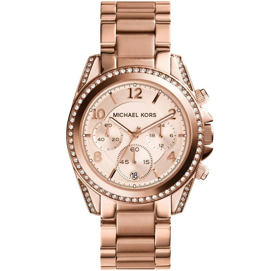 Michael Kors Women’s Watch Stainless Steel Rose Gold Strap With Rose Gold Dial And Crystals MK5263