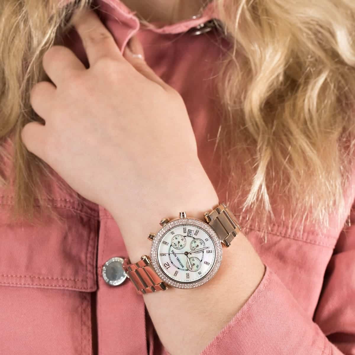 Michael Kors Women’s Watch Stainless Steel Rose Gold Strap With Mother Of Pearl Dial MK5491