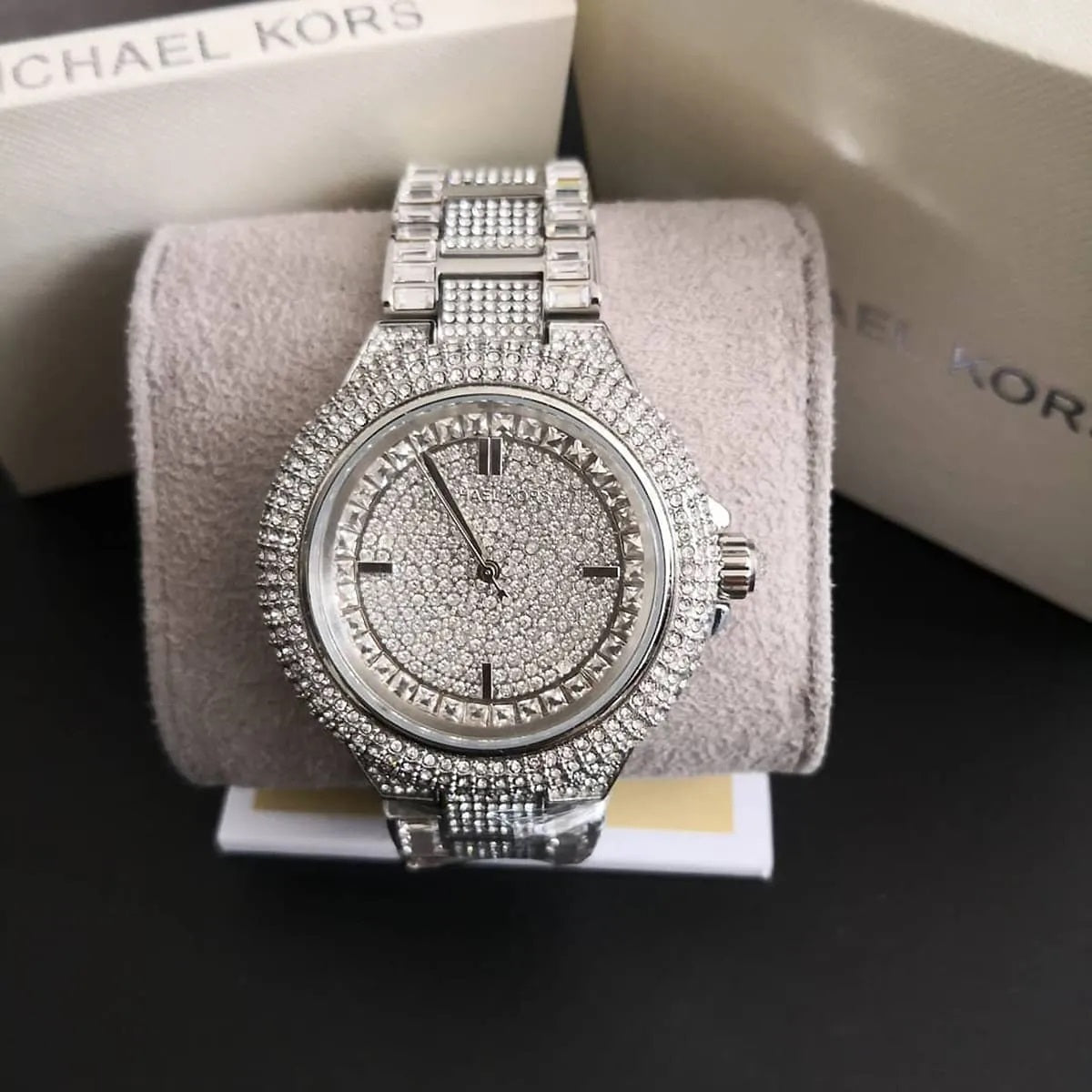 Michael Kors Women’s Watch Stainless Steel Silver Strap With Pave Crystal Silver Dial MK5869