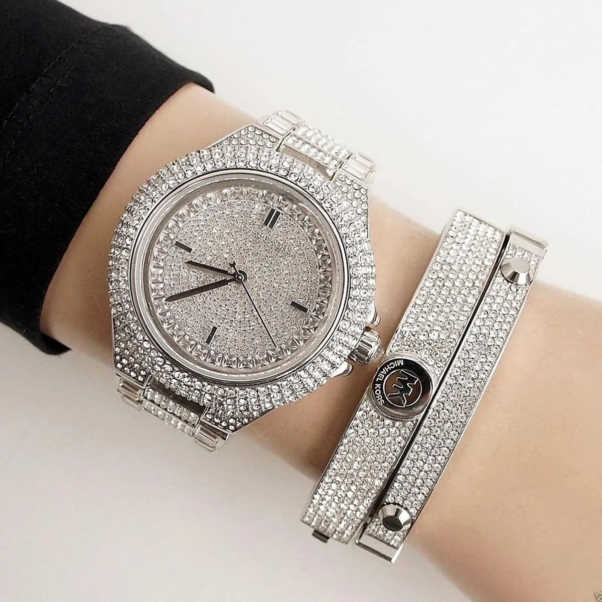 Michael Kors Women’s Watch Stainless Steel Silver Strap With Pave Crystal Silver Dial MK5869