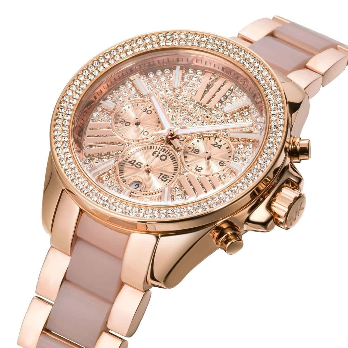 Michael Kors Women’s Watch Stainless Steel Rose Gold Strap With Pave Crystal Dial MK6096