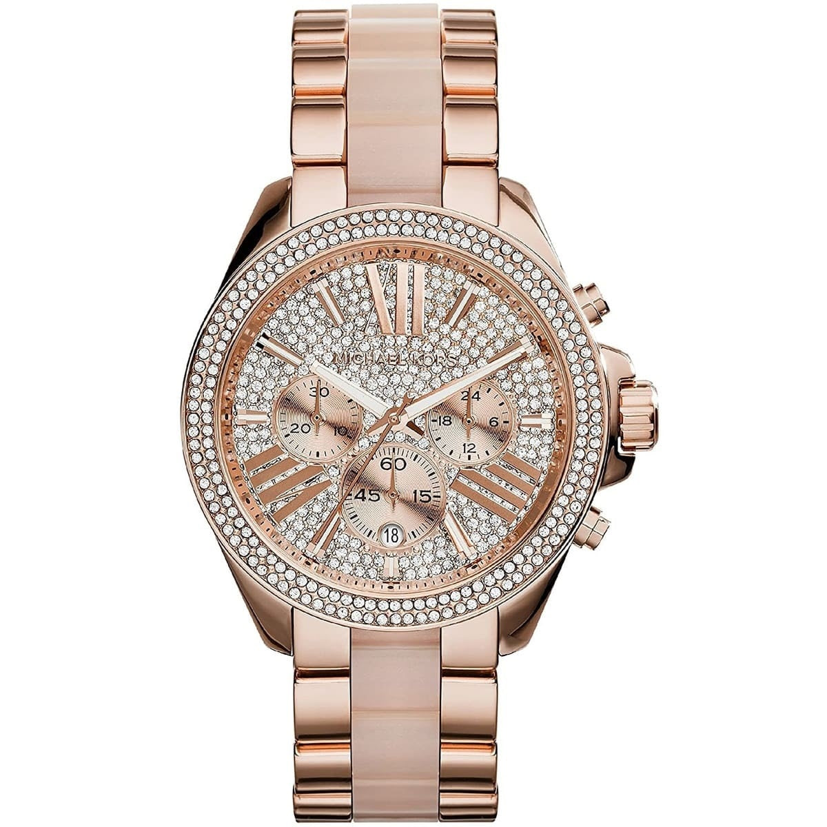 Michael Kors Women’s Watch Stainless Steel Rose Gold Strap With Pave Crystal Dial MK6096