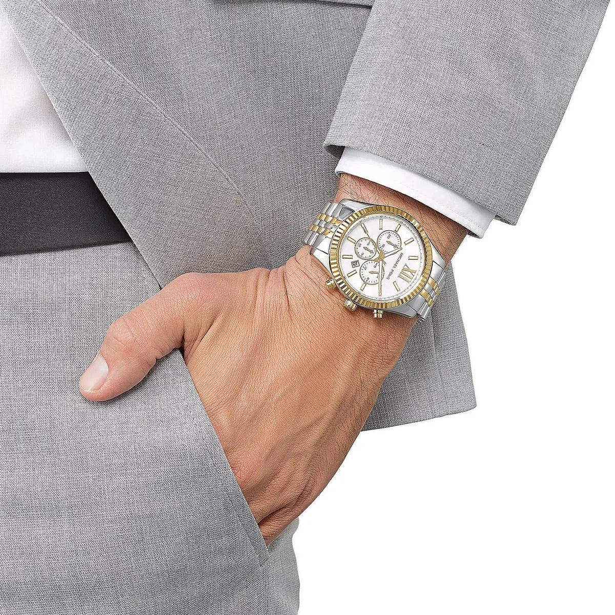 Michael Kors Men’s Watch Two-Tone Silver And Gold Strap With Silver Dial MK8344