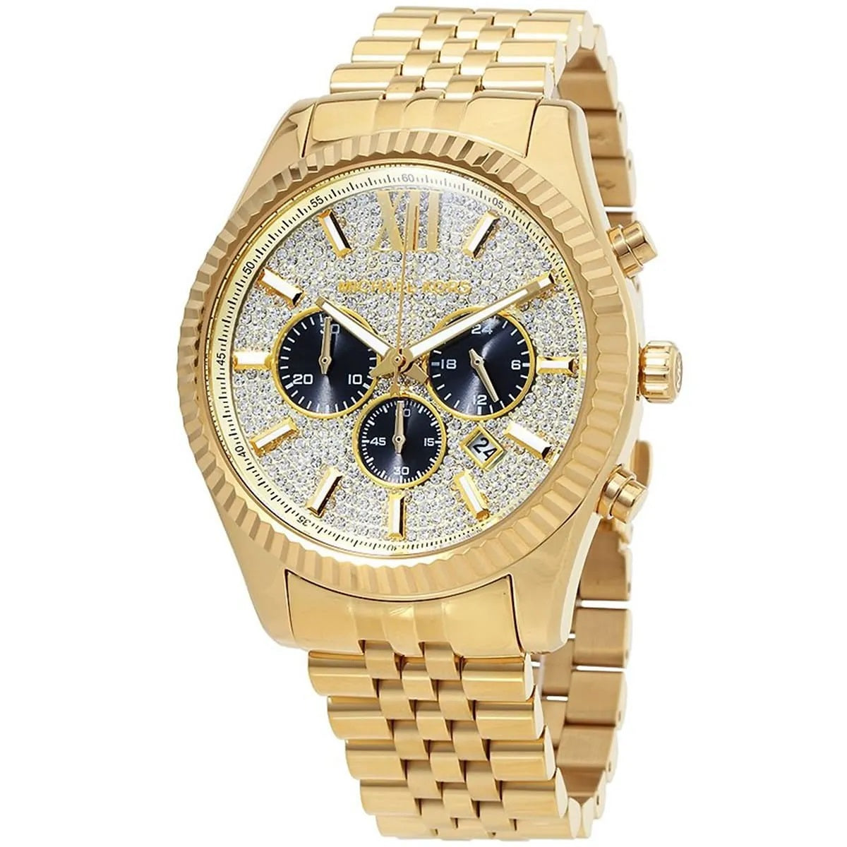 Michael Kors Men’s Watch Stainless Steel Gold Strap With Pave Crystal Dial MK8494