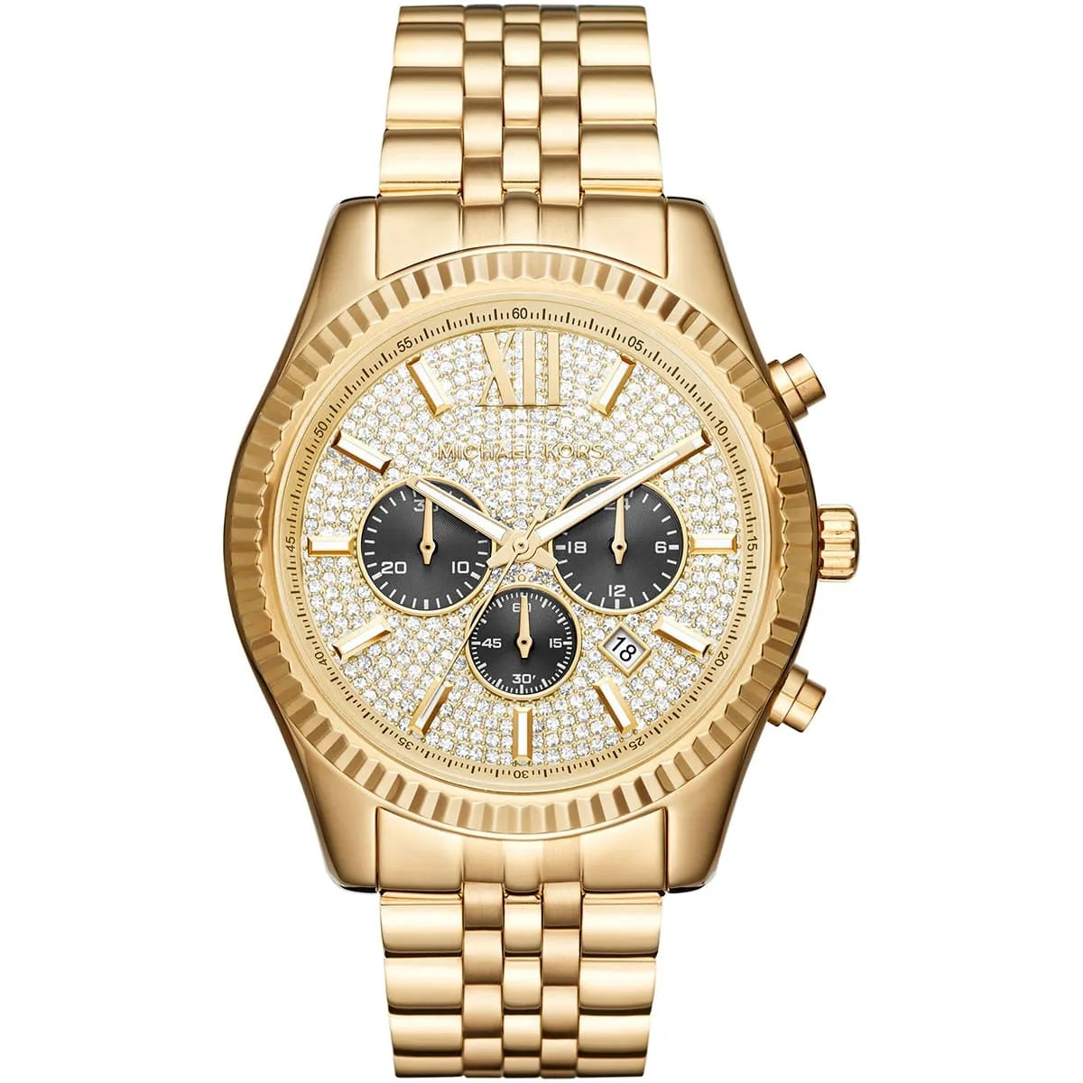 Michael Kors Men’s Watch Stainless Steel Gold Strap With Pave Crystal Dial MK8494
