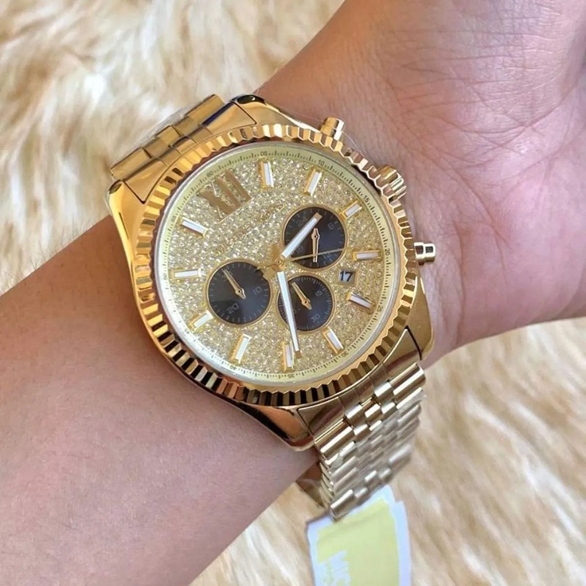 Michael Kors Men’s Watch Stainless Steel Gold Strap With Pave Crystal Dial MK8494