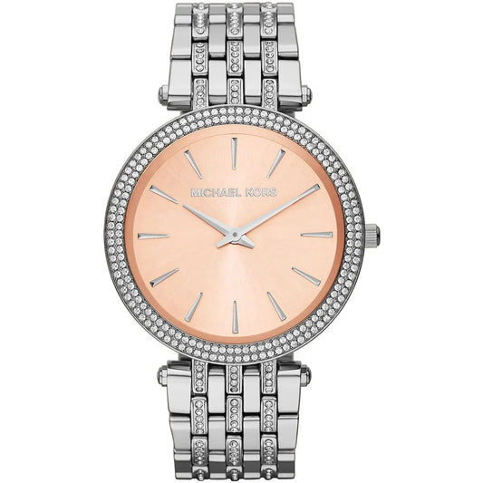 Michael Kors Women’s Watch Stainless Steel Silver Strap With Beige Dial And Crystals MK3218