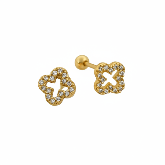 Ameya Clover Crystal Stud Earrings – 18K Gold Plating on Sterling Silver