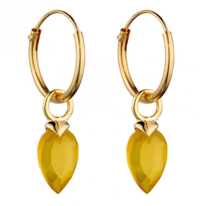 November Yellow Gold Plated Birthstone  Chalcedony Stone Hoop Charm Earring Y2671