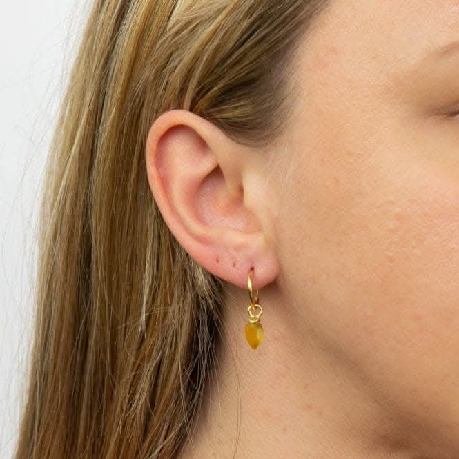 November Yellow Gold Plated Birthstone  Chalcedony Stone Hoop Charm Earring Y2671