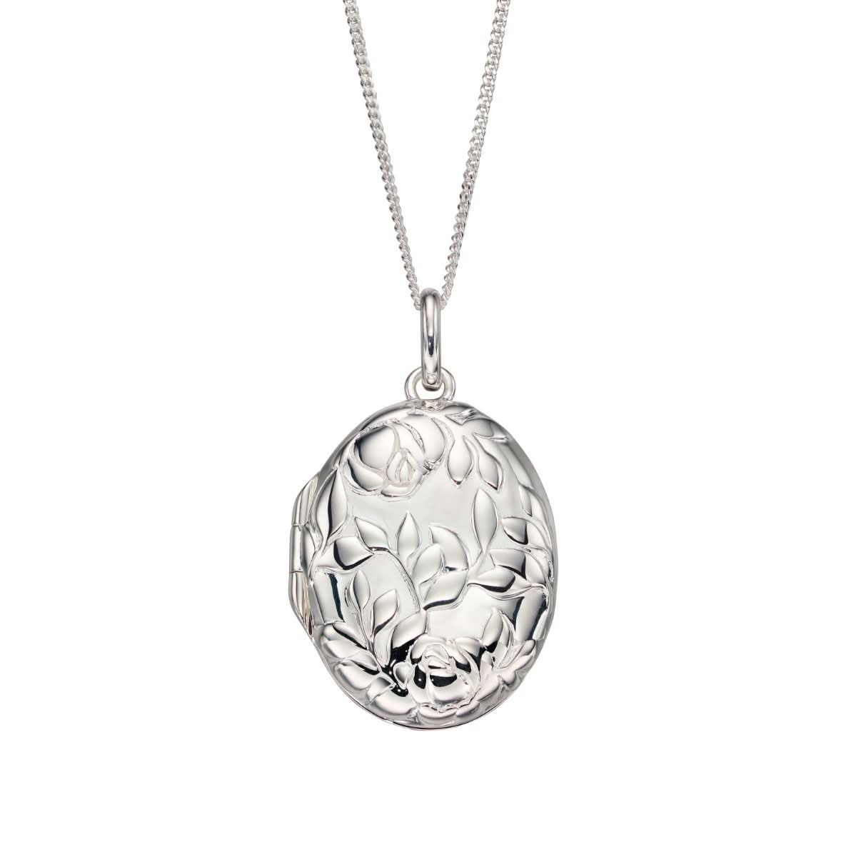 Elements Silver Rose Bush Embossed Locket Pendant P4703