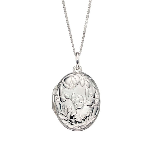 Elements Silver Rose Bush Embossed Locket Pendant P4703