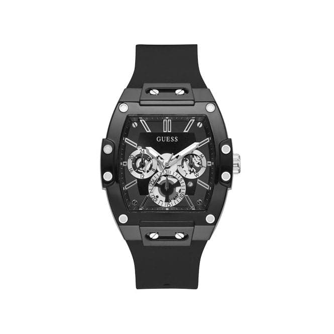 Guess Watches Phoenix Gents Black Tone Leather Strap Watch Gw0203g3