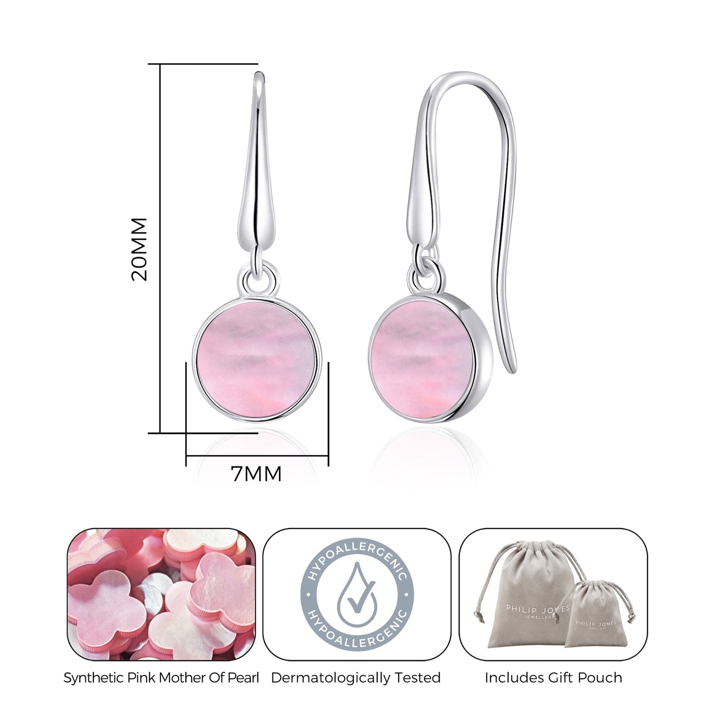 Pink Mother of Pearl Drop Earrings with Quote Card