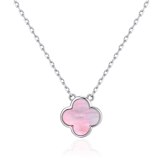 Pink Mother of Pearl Gemstone Clover Necklace