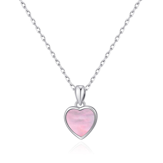 Pink Mother of Pearl Gemstone Heart Necklace