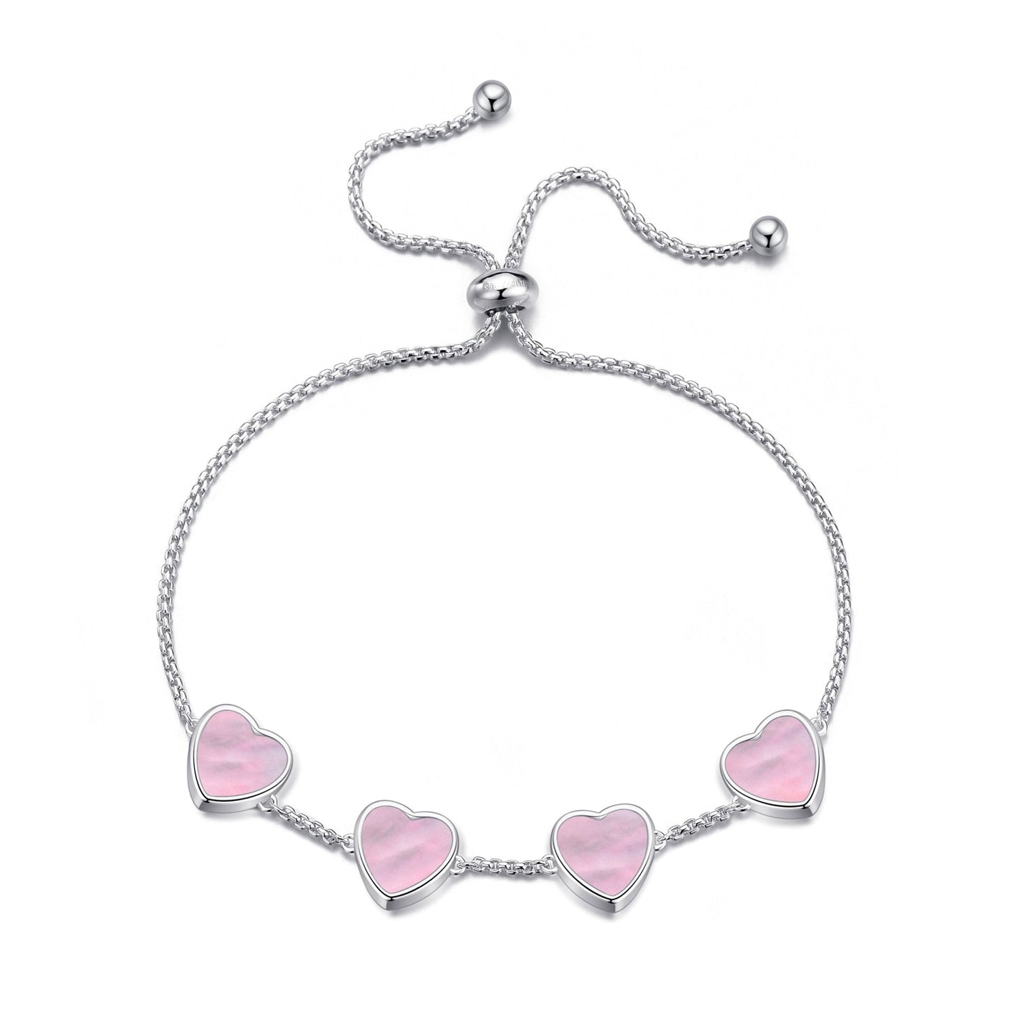Pink Mother Of Pearl Gemstone Multi Heart Friendship Bracelet