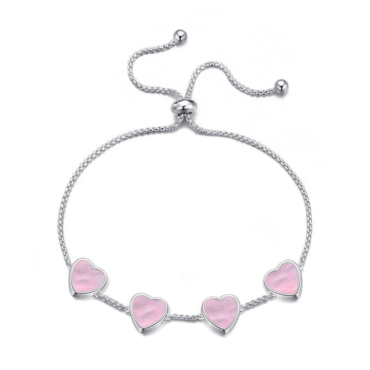 Pink Mother Of Pearl Gemstone Multi Heart Friendship Bracelet