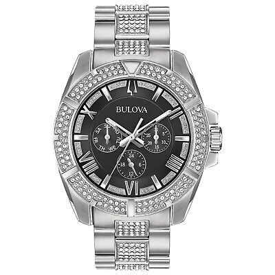 Bulova Crystal Collection Chronograph Black Dial Two Tone Steel Strap Watch For Men 96c126