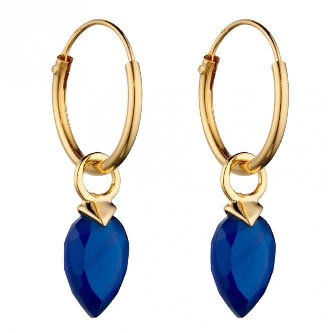 September Yellow Gold Plated Birthstone  Chalcedony Stone Hoop Charm Earring Y2669