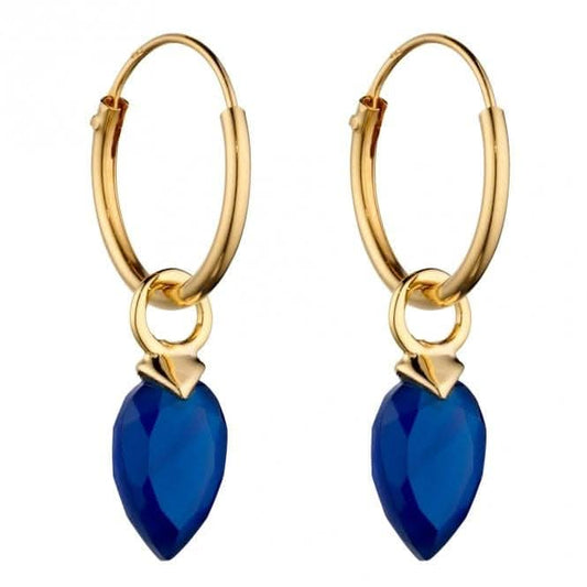 September Yellow Gold Plated Birthstone  Chalcedony Stone Hoop Charm Earring Y2669