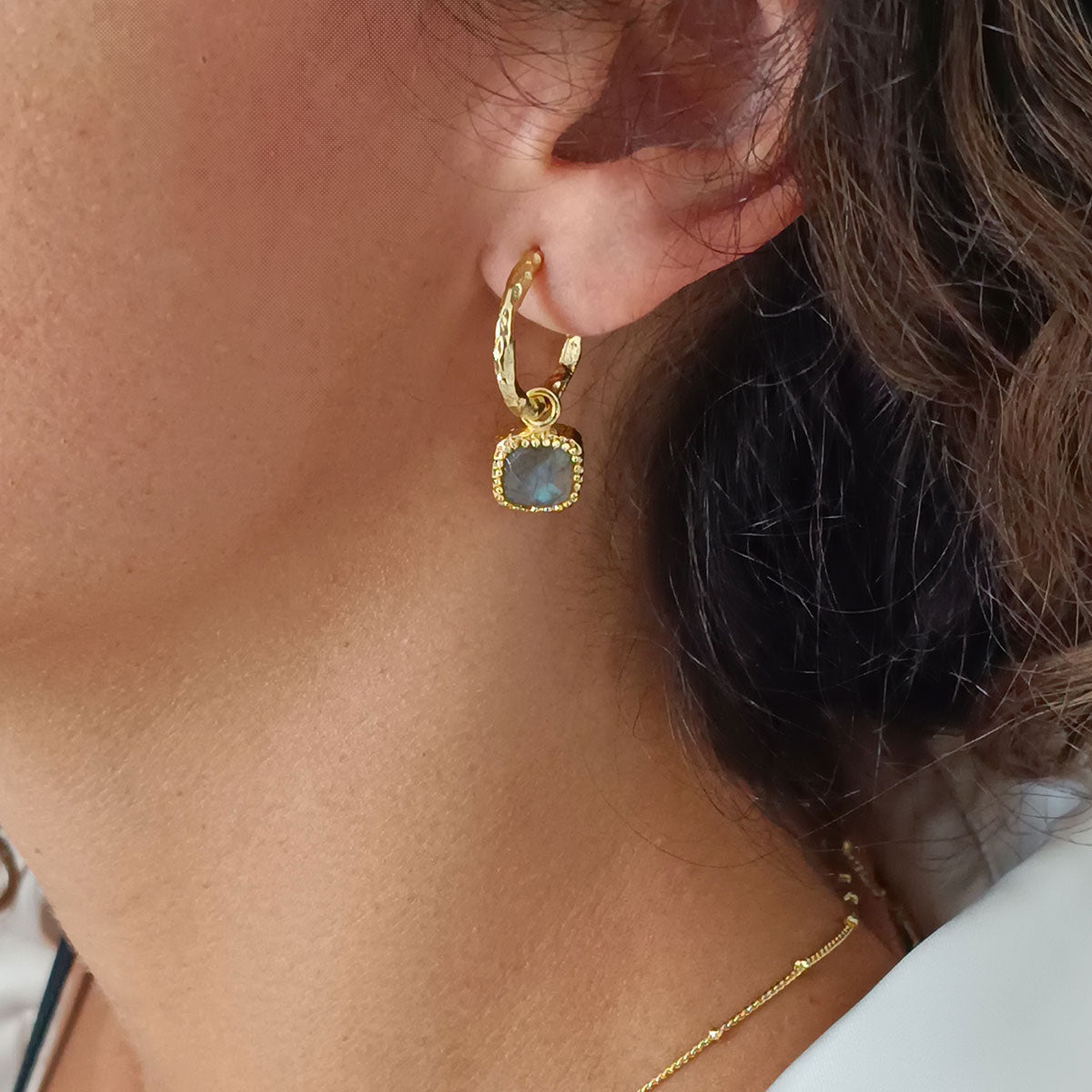Tetra Square Gemtone Charm Hoops with Labradorite