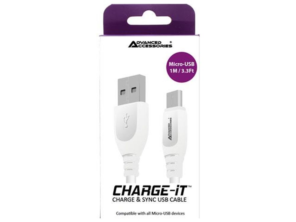 Advanced Accessories 1 Metre Micro to USB Cable- White