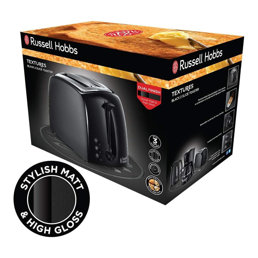 Russell Hobbs Textures 2-Slice Toaster 850 W, Black 21641