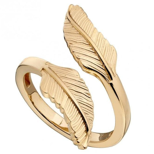 Yellow Gold Plated Feather Wrap Around Ring R3776