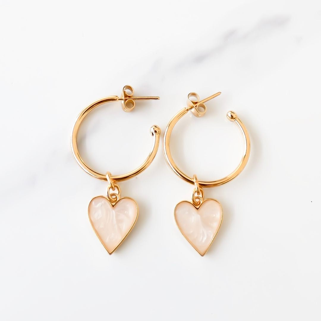 Rose Marble Heart Hoops