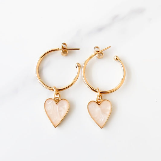 Rose Marble Heart Hoops