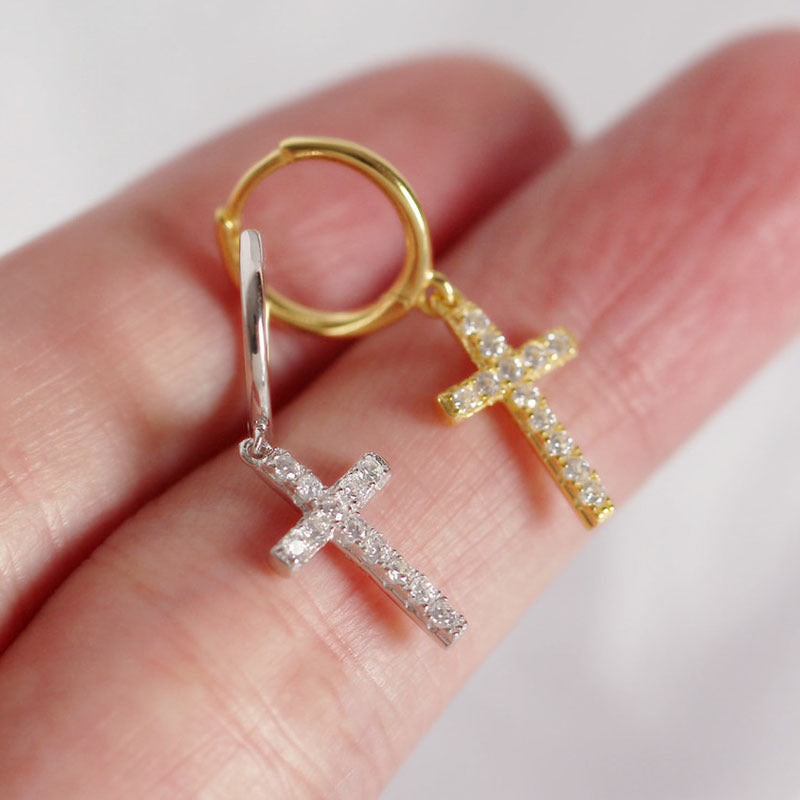 Cubic Zirconia Cross Hoop  Earring