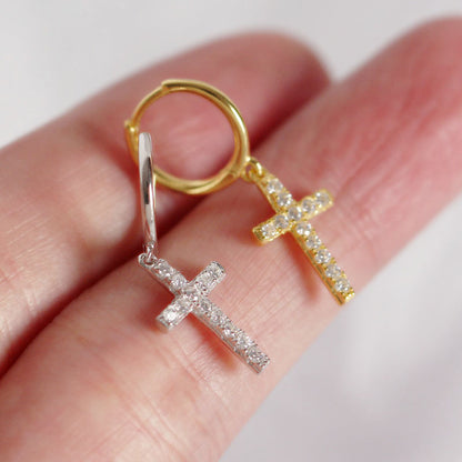 Cubic Zirconia Cross Hoop  Earring