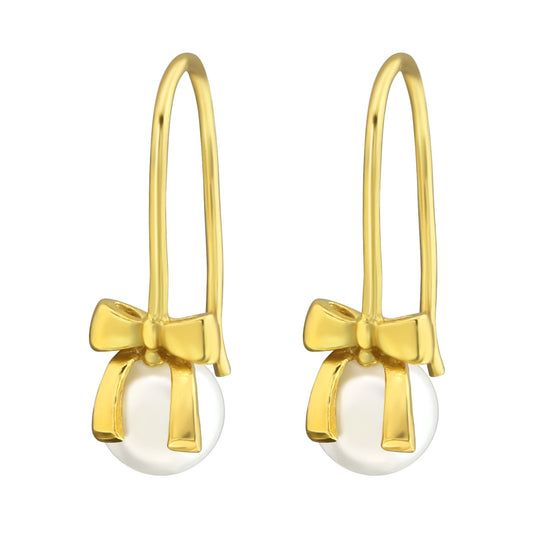 White bow pearl earring - House of Eve