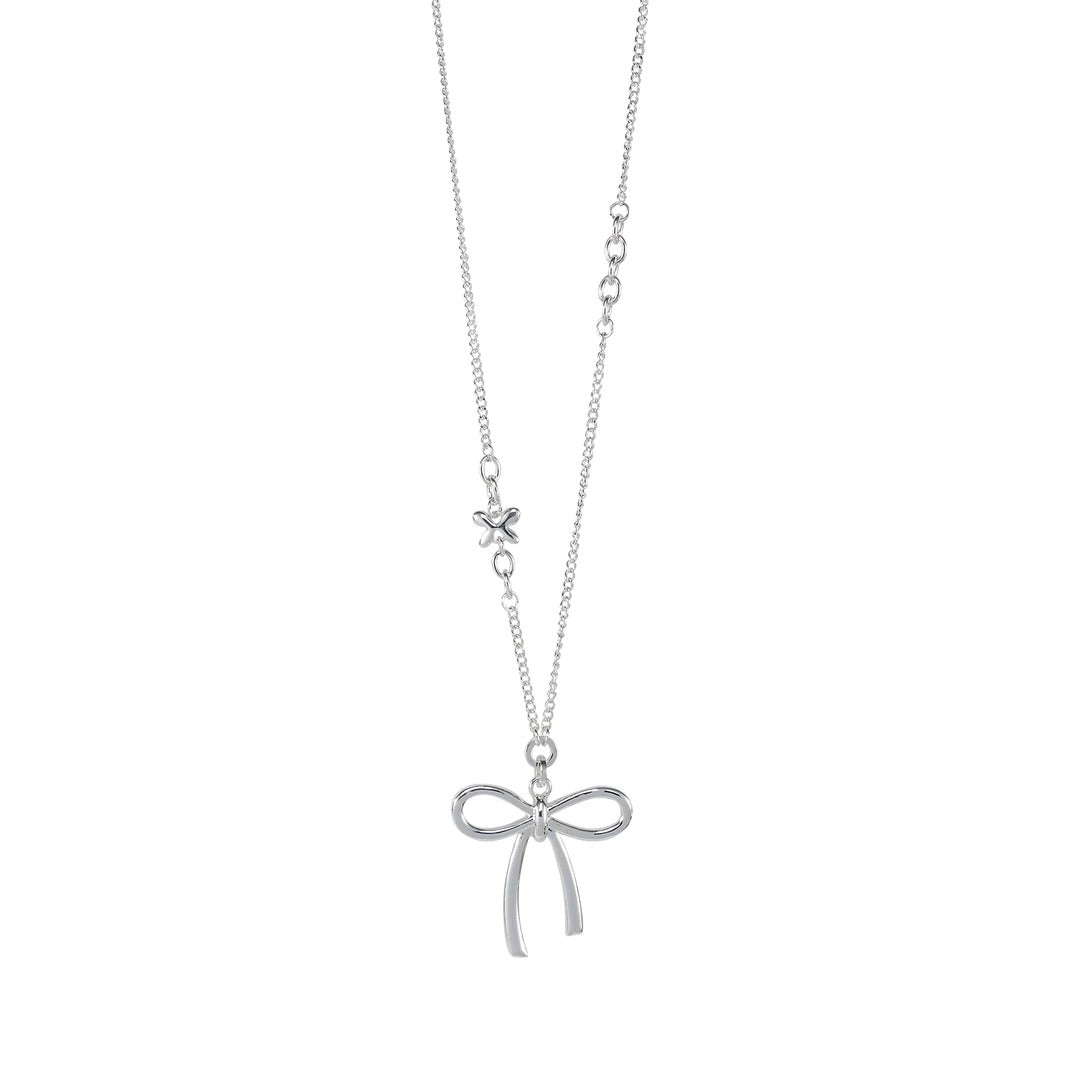 Silver Contemporary Bow Long Necklace