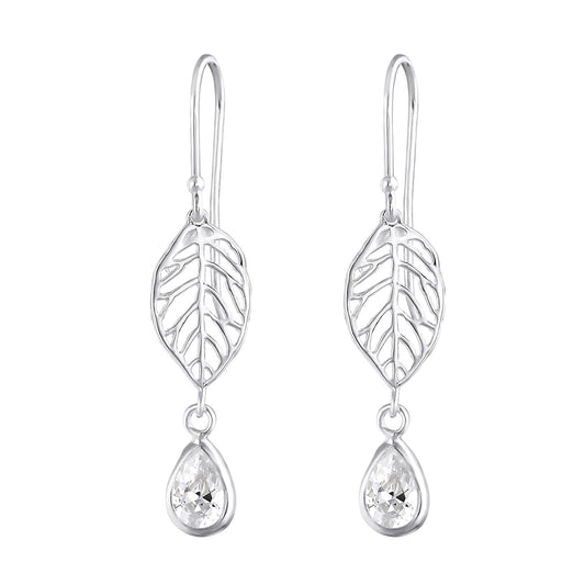 Crystal leaf cubic zirconia earring - House of Eve