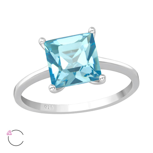 La Crystale Blue Square Crystal Ring