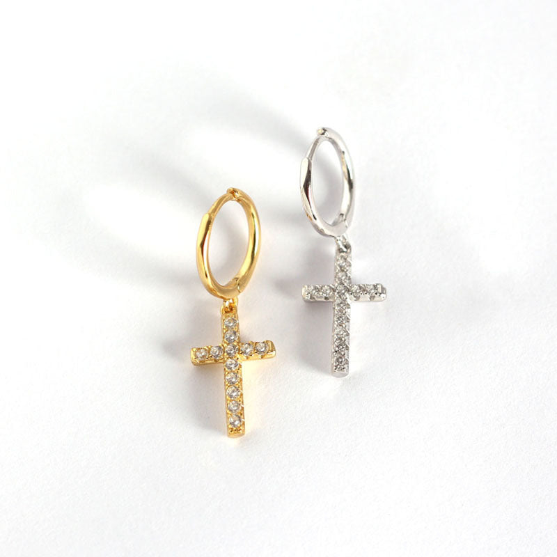 Cubic Zirconia Cross Hoop  Earring